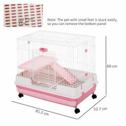 2-Level Small Animal Cage with Wheels, Removable Tray, Platform and Ramp, Pink- 32"L by PawHut