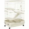 4-Level Small Animal Cage with Universal Lockable Wheels, Slide-out Tray White-32 in. L by PawHut
