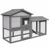 Grey Wooden Small Animal Cage with Waterproof Roof and Ramp by PawHut