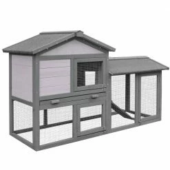 Grey Wooden Small Animal Cage with Waterproof Roof and Ramp by PawHut