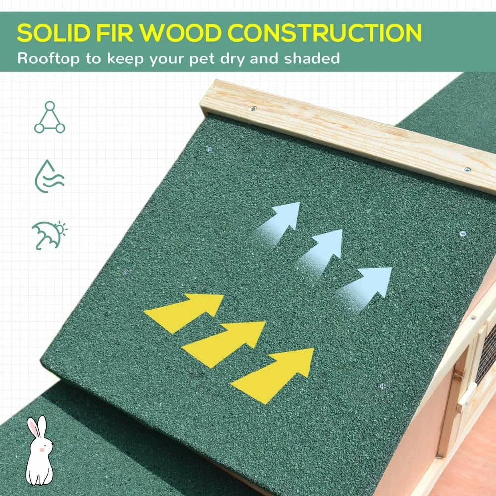 Natural Wooden Hutch House with Double Run, Removable Tray and Waterproof Roof - Large by PawHut - Image 3