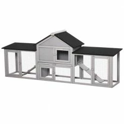83" Wooden Rabbit Hutch Large Bunny Hutch House with Double Run, Removable Tray and Waterproof Roof for Outdoor - Large by PawHut