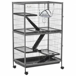 4 Tier Steel Plastic Small Animal Cage Pet Kit with Wheels Brakes hammock Removable Tray - 32 in. L by PawHut
