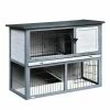 Grey Wooden Rabbit Hutch 4 Door House with Ramp, Removable Tray and Weatherproof Roof - Small by PawHut