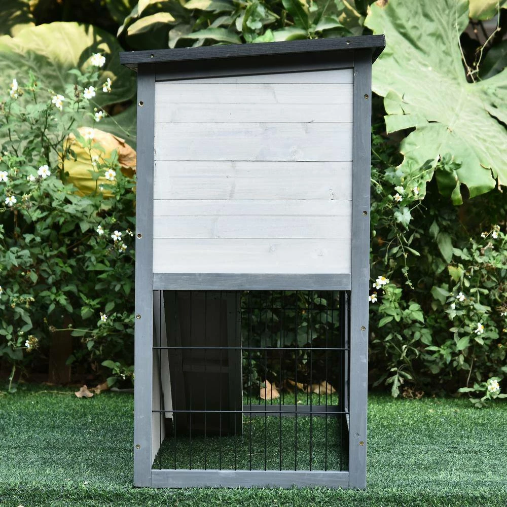 Grey Wooden Rabbit Hutch 4 Door House with Ramp, Removable Tray and Weatherproof Roof - Small by PawHut - Image 7