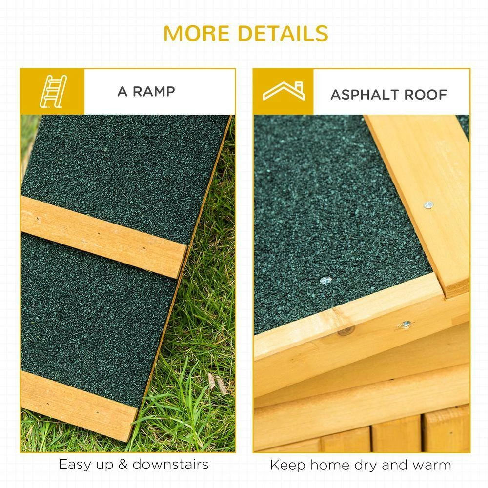Outdoor 2 Levels Wooden Rabbit Hutch w/Run Space, Removable Tray, Ramp and Waterproof Roof -59" L x 20.75" W x 26.75" H by PawHut - Image 7