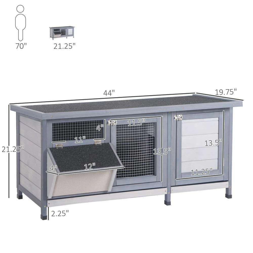 Wooden Rabbit Hutch with Waterproof Roof, No Leak Tray and Feeding Trough - 44" L x 19.75" W x 21.25" H; by PawHut - Image 3
