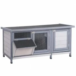 Wooden Rabbit Hutch with Waterproof Roof, No Leak Tray and Feeding Trough - 44" L x 19.75" W x 21.25" H; by PawHut