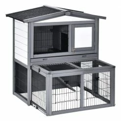 Wooden 2 Story Rabbit Hutch Bunny Hutch with Slide-Out Run, Openable Roof, Lockable Doors, Ramp and No Leak Tray by PawHut
