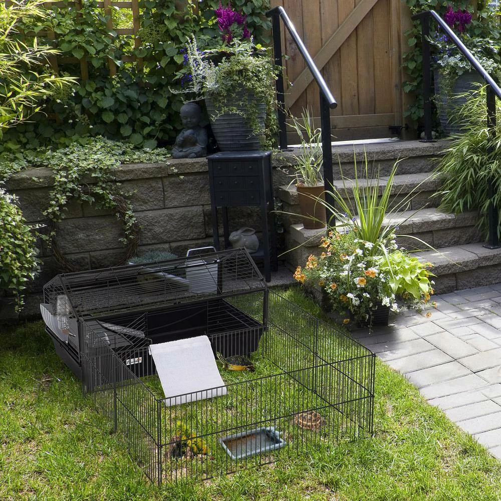 Small Animal Cage Bunny Playpen with Main House and Run for Rabbit, Guinea Pigs, Chinchilla - 47 in. L by PawHut - Image 3