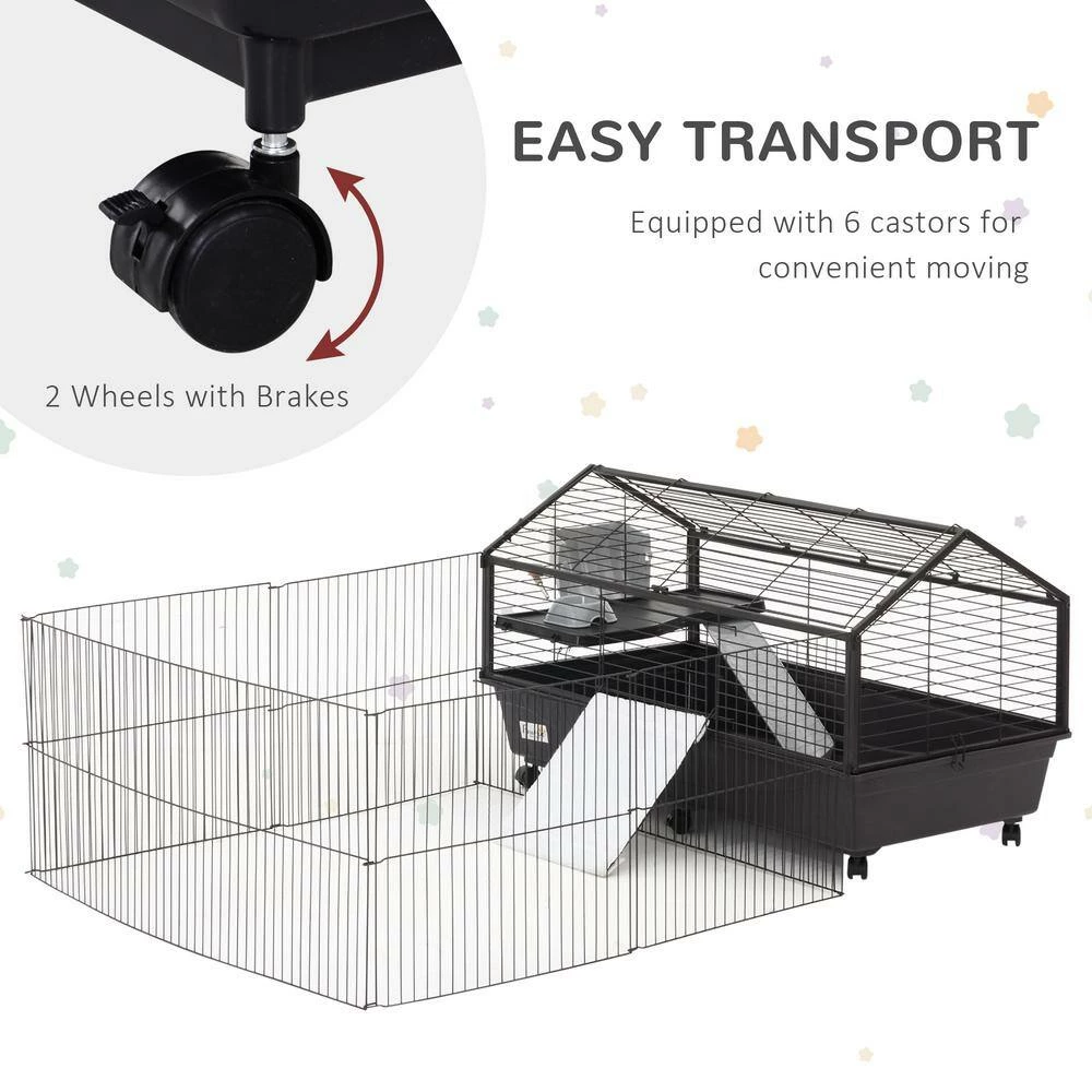 Small Animal Cage Bunny Playpen with Main House and Run for Rabbit, Guinea Pigs, Chinchilla - 47 in. L by PawHut - Image 7