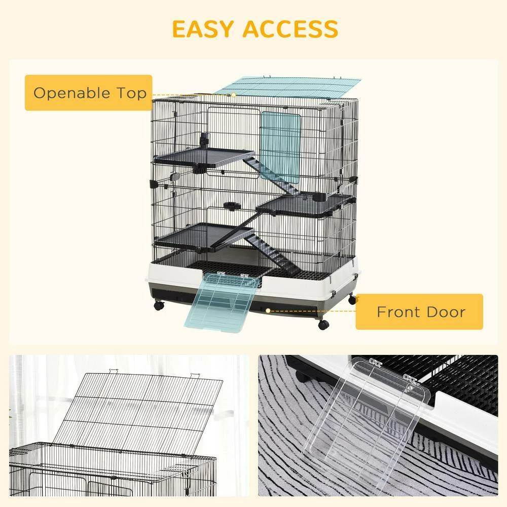 Rolling Small Animal Rabbit Cage for Bunny, Guinea Pig, Chinchillas, & Gerbils with a Large Living Space - 43 in. H by PawHut - Image 4