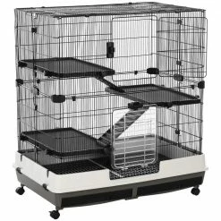 Rolling Small Animal Rabbit Cage for Bunny, Guinea Pig, Chinchillas, & Gerbils with a Large Living Space - 43 in. H by PawHut