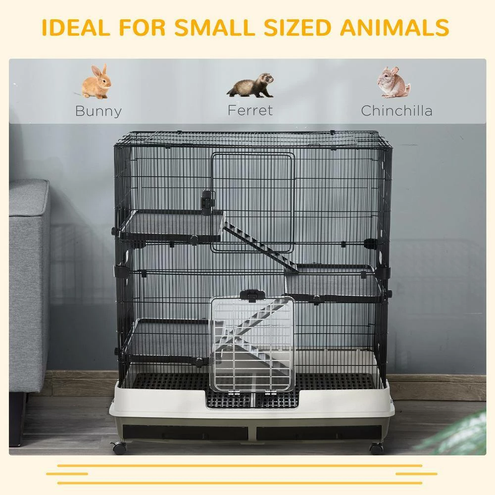 Rolling Small Animal Rabbit Cage for Bunny, Guinea Pig, Chinchillas, & Gerbils with a Large Living Space - 43 in. H by PawHut - Image 7