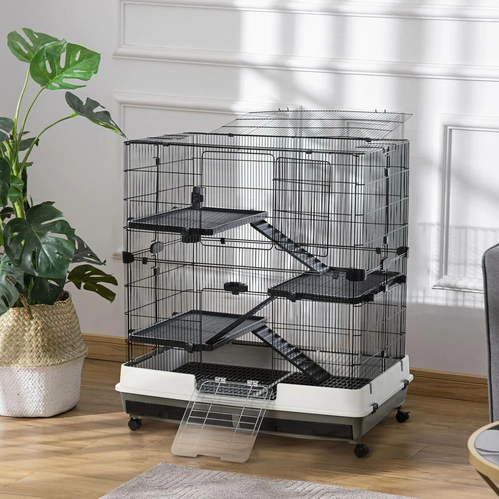 Rolling Small Animal Rabbit Cage for Bunny, Guinea Pig, Chinchillas, & Gerbils with a Large Living Space - 43 in. H by PawHut - Image 2