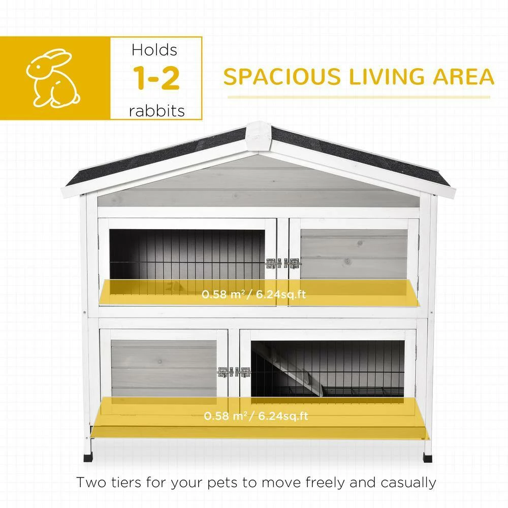 Indoor/Outdoor 48" 2-Story Rabbit Hutch w/Ramp, No Leak Tray and Weatherproof Asphalt Roof - 47.75"L x 22.5"W x 41.25"H by PawHut - Image 4