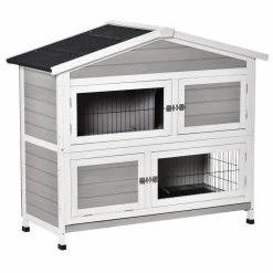 Indoor/Outdoor 48" 2-Story Rabbit Hutch w/Ramp, No Leak Tray and Weatherproof Asphalt Roof - 47.75"L x 22.5"W x 41.25"H by PawHut
