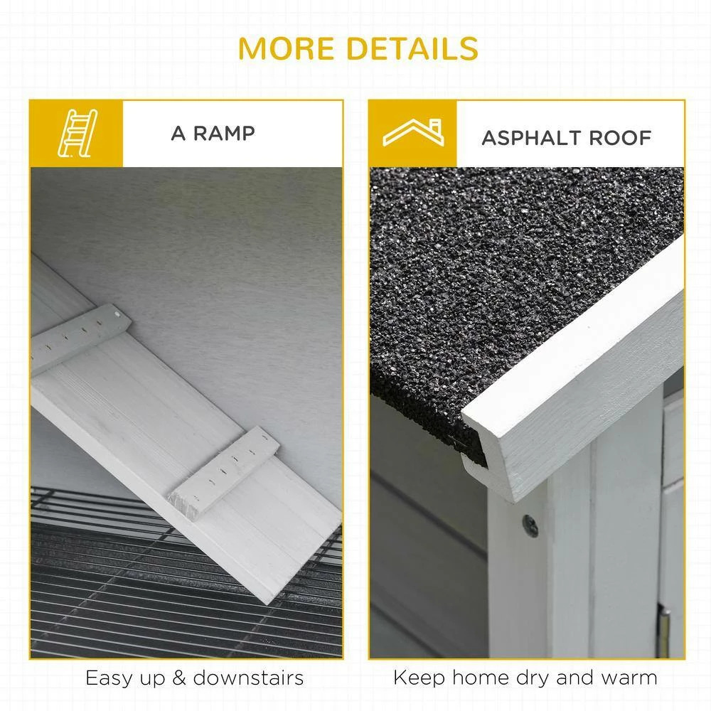 Indoor/Outdoor 48" 2-Story Rabbit Hutch w/Ramp, No Leak Tray and Weatherproof Asphalt Roof - 47.75"L x 22.5"W x 41.25"H by PawHut - Image 7