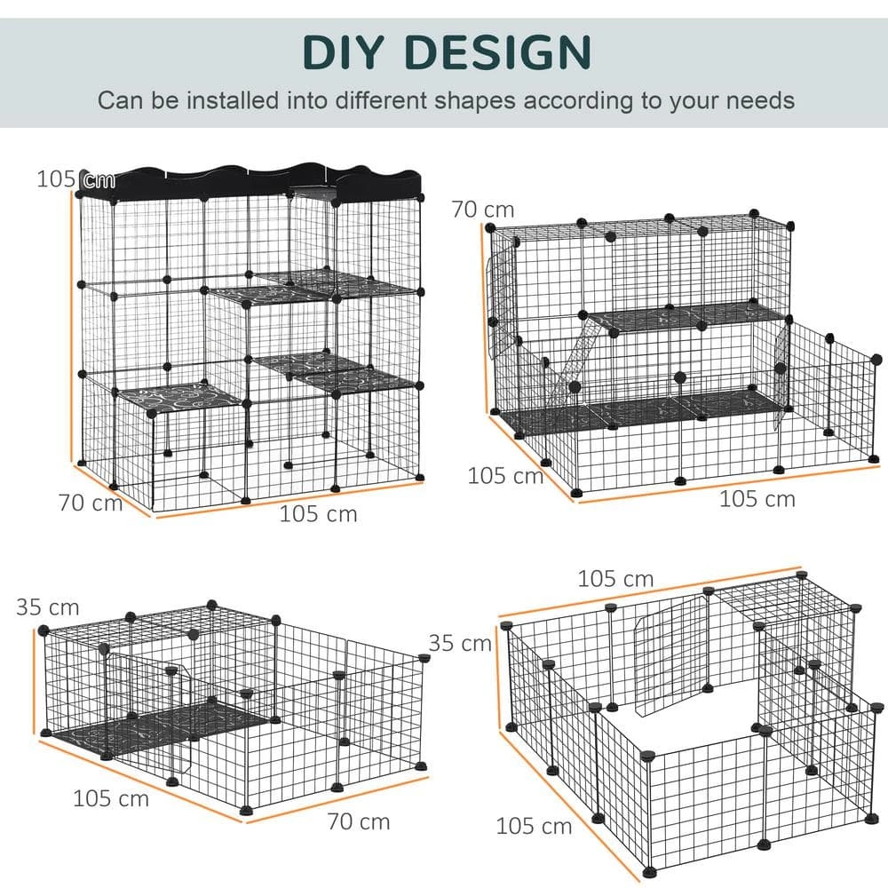 Pet Playpen Small Animal Cage Portable Metal Wire Yard Fence with Door, Ramp, Platform for Kitten, - 41 in. L by PawHut - Image 4