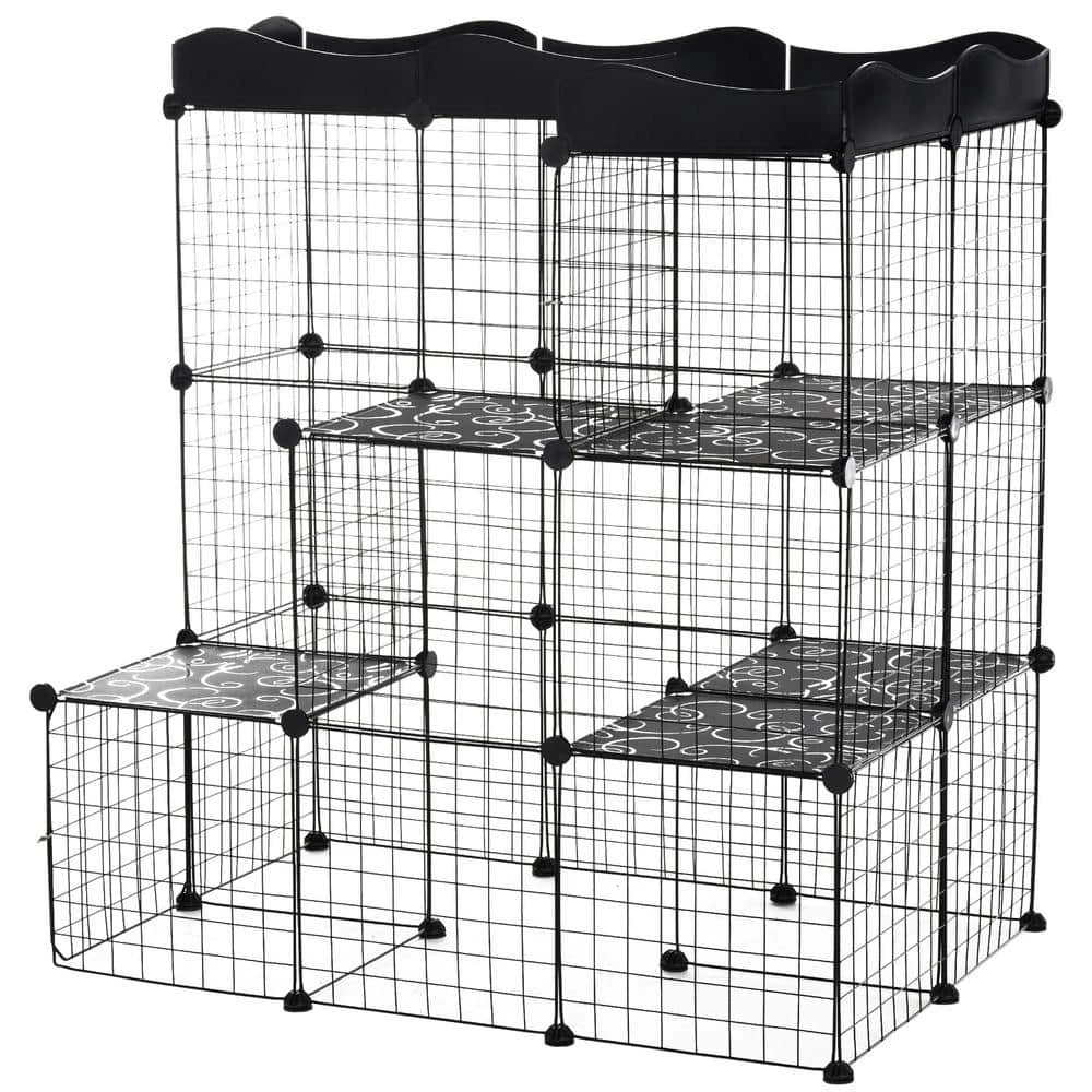 Pet Playpen Small Animal Cage Portable Metal Wire Yard Fence with Door, Ramp, Platform for Kitten, - 41 in. L by PawHut