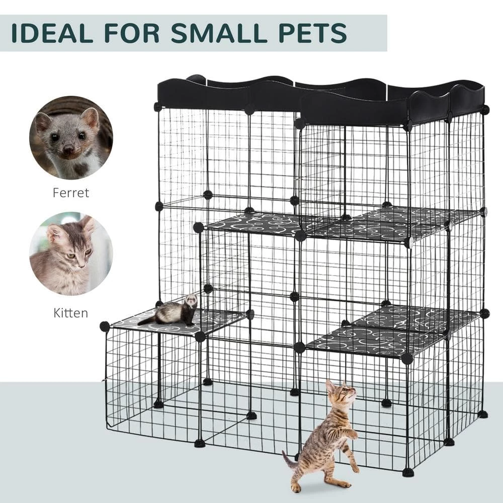 Pet Playpen Small Animal Cage Portable Metal Wire Yard Fence with Door, Ramp, Platform for Kitten, - 41 in. L by PawHut - Image 7
