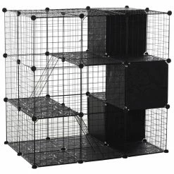 Pet Playpen Small Animal Cage 56 Panels with Doors, Ramps and Storage Shelf - 13.75" L x 13.75" W by PawHut