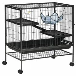 Small Animal Cage, Metal Ferret Cage, Chinchilla Play House, with Rolling Casters, 2 Doors, Hammock - 33 in. H by PawHut