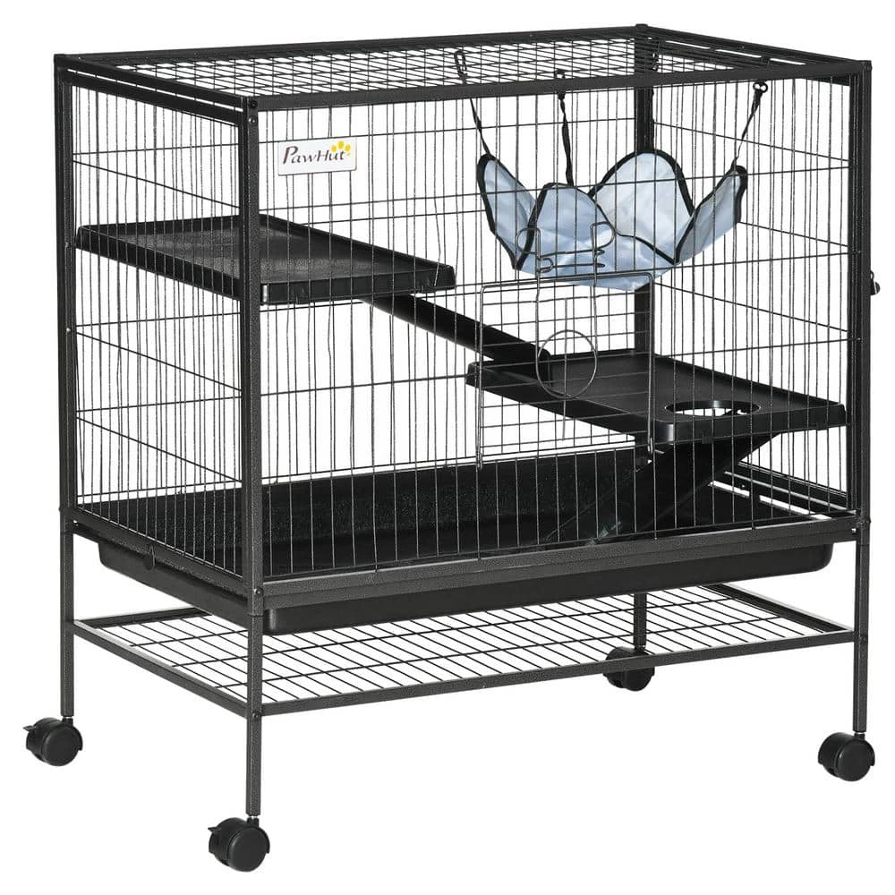 Small Animal Cage, Metal Ferret Cage, Chinchilla Play House, with Rolling Casters, 2 Doors, Hammock - 33 in. H by PawHut