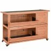 2-Story Rabbit Hutch Indoor/Outdoor Bunny cage with Pull Out Tray, Wheels, Feeding Troughs - Large by PawHut
