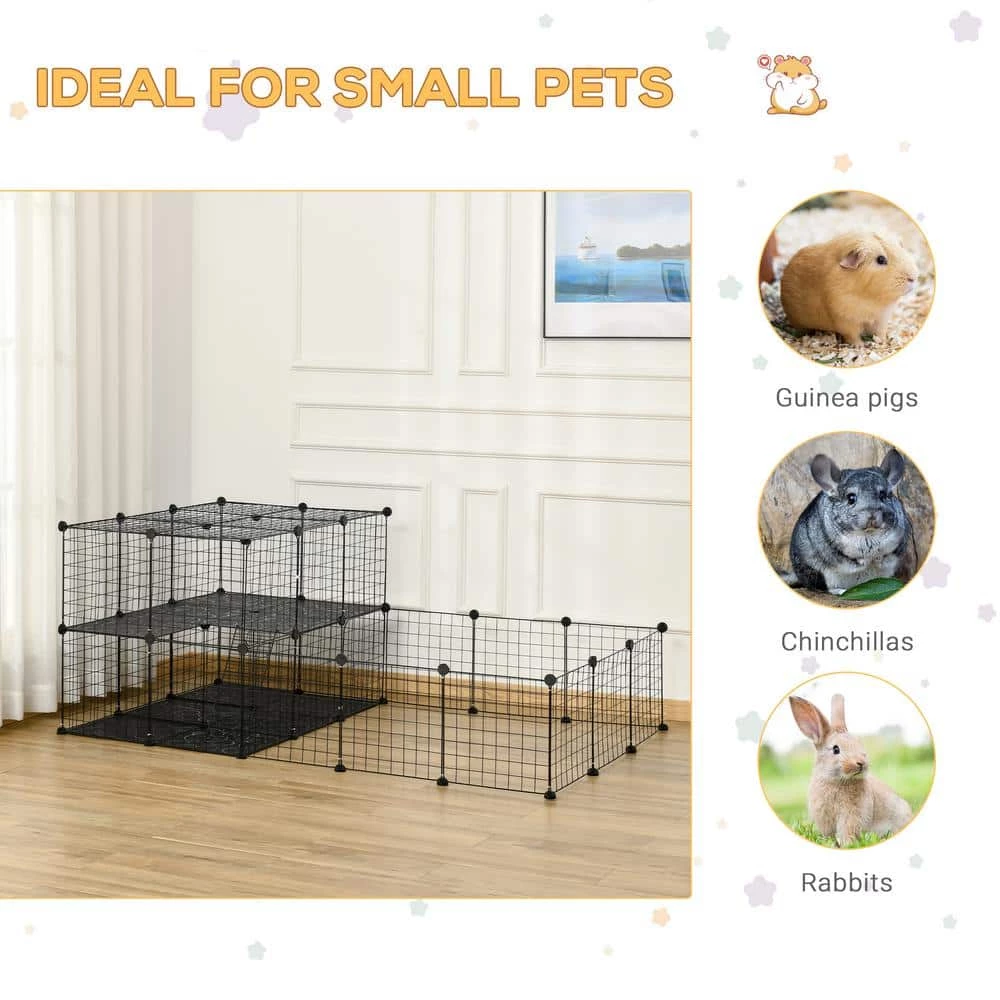 Pet Playpen Small Animal Cage with Door, Customizable Metal Wire Fence - 14 x 14 in by PawHut - Image 4