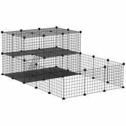 Pet Playpen Small Animal Cage with Door, Customizable Metal Wire Fence - 14 x 14 in by PawHut