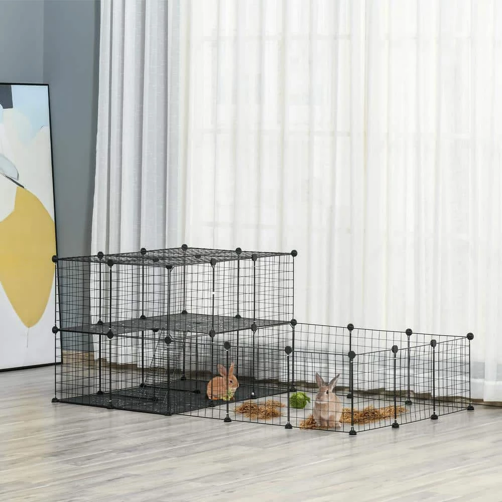 Pet Playpen Small Animal Cage with Door, Customizable Metal Wire Fence - 14 x 14 in by PawHut - Image 2