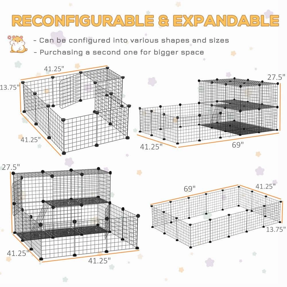 Pet Playpen Small Animal Cage with Door, Customizable Metal Wire Fence - 14 x 14 in by PawHut - Image 6