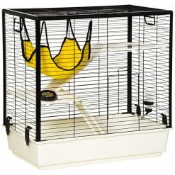 Small Animal Cage Habitat Indoor With Accessories Hammock Water Bottle Balcony Ramp Food Dish Yellow-31.5 in. by PawHut