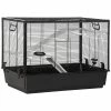 Small Animal Cage Habitat Indoor with Accessories Water Bottle Balcony Ramp Food Dish, Black- 31.5 in. by PawHut
