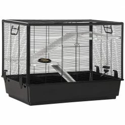 Small Animal Cage Habitat Indoor with Accessories Water Bottle Balcony Ramp Food Dish, Black- 31.5 in. by PawHut