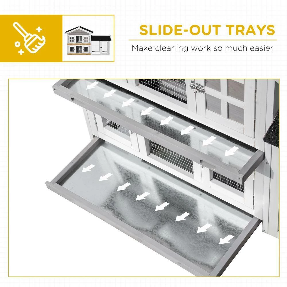 Indoor/Outdoor Wooden Rabbit Hutch 2 Tier Bunny House with Slide-out Tray and Ramp - Large by PawHut - Image 6