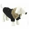 Medium Black Buttoned Coast-Guard Fashion Faux-Fur Collared Wool Dog Coat by PET LIFE