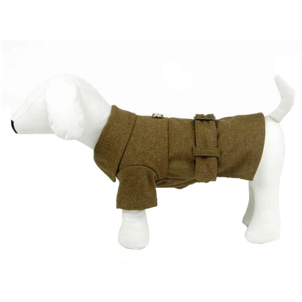 X-Small Static Olive Green Galore Back-Buckled Fashion Wool Dog Coat by PET LIFE