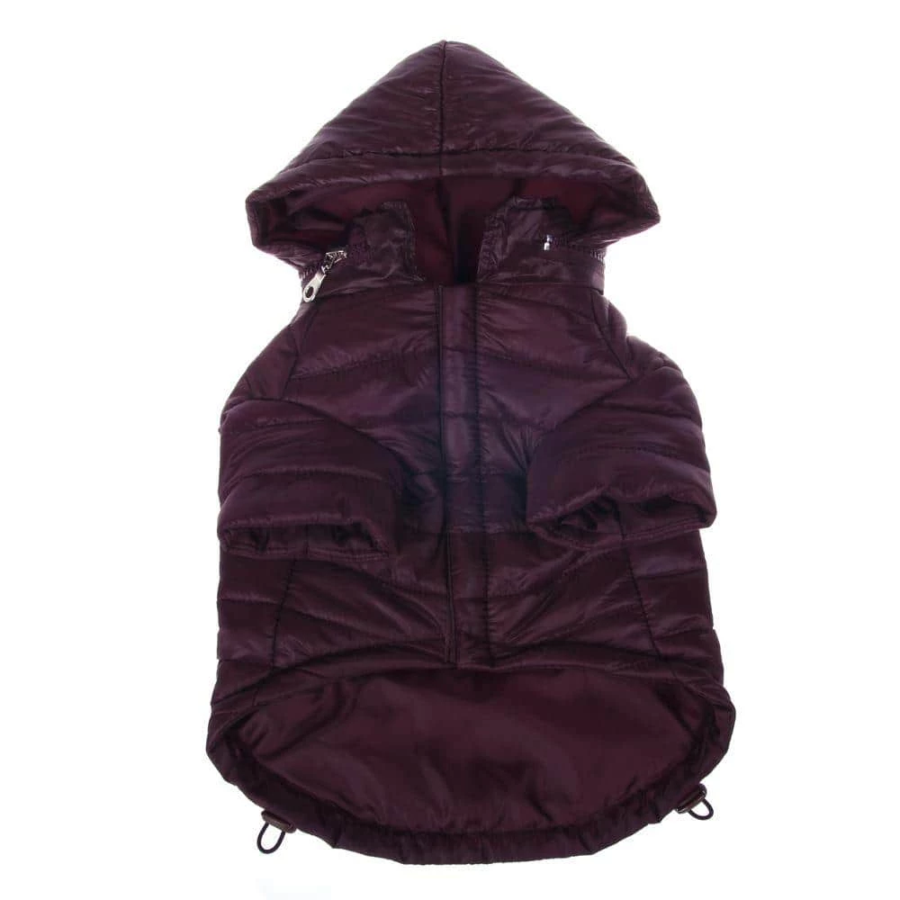 X-Small Dark Cocoa Lightweight Adjustable Sporty Avalanche Dog Coat with Removable Pop Out Collared Hood by PET LIFE