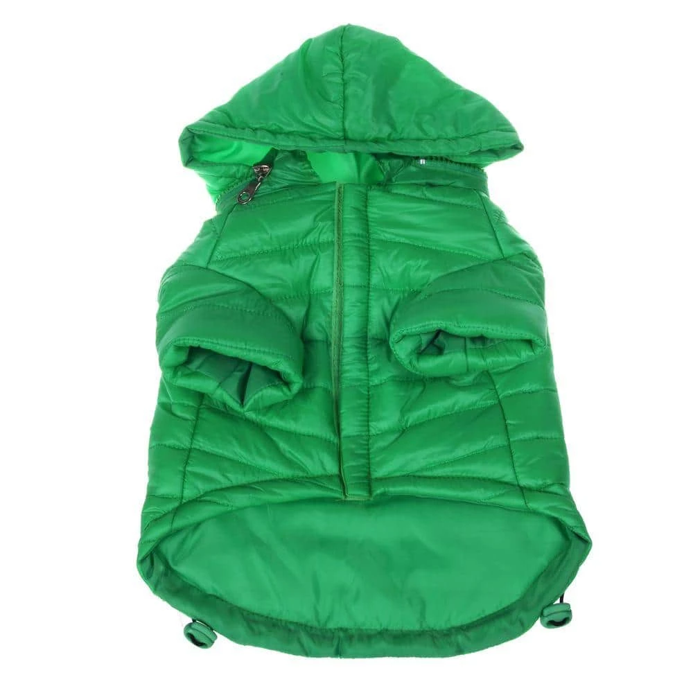 Small Fresh Green Lightweight Adjustable Sporty Avalanche Dog Coat with Removable Pop Out Collared Hood by PET LIFE