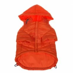Medium Burst Orange Lightweight Adjustable Sporty Avalanche Dog Coat with Removable Pop Out Collared Hood by PET LIFE