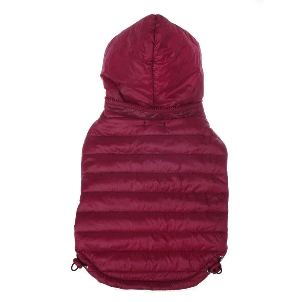 Small Burgundy Red Lightweight Adjustable Sporty Avalanche Dog Coat with Removable Pop Out Collared Hood by PET LIFE - Image 2