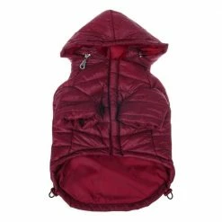 X-Large Burgundy Red Lightweight Adjustable Sporty Avalanche Dog Coat with Removable Pop Out Collared Hood by PET LIFE