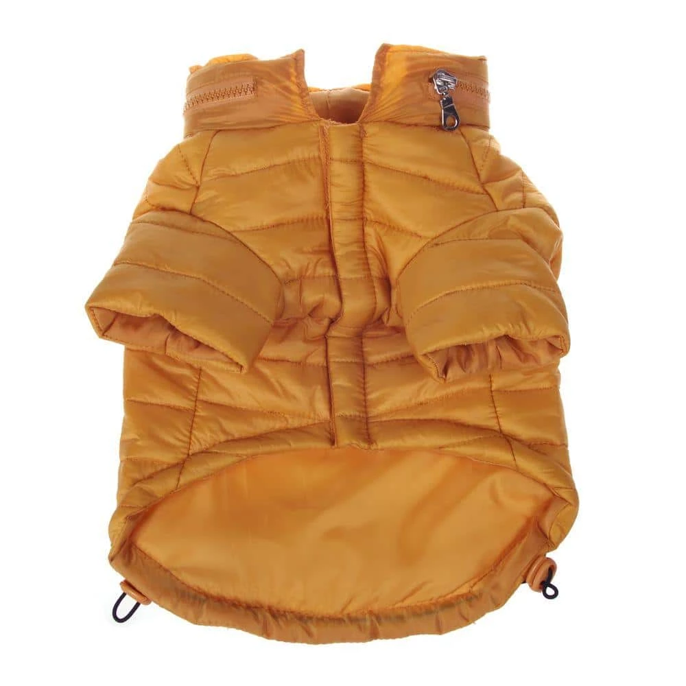 X-Small Sporty Mustard Lightweight Adjustable Sporty Avalanche Dog Coat with Removable Pop Out Collared Hood by PET LIFE - Image 4
