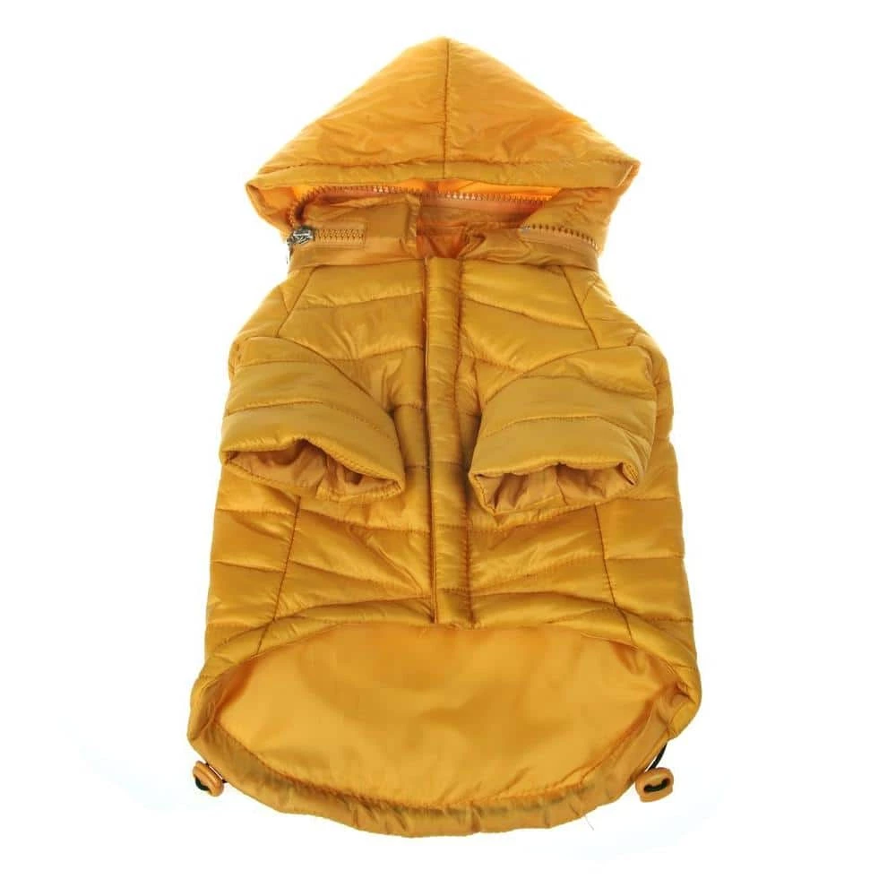 X-Small Sporty Mustard Lightweight Adjustable Sporty Avalanche Dog Coat with Removable Pop Out Collared Hood by PET LIFE
