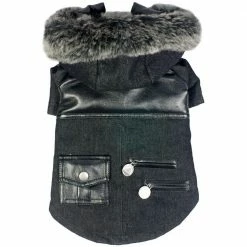 Small Black Ruff-Choppered Denim Fashioned Wool Dog Coat by PET LIFE